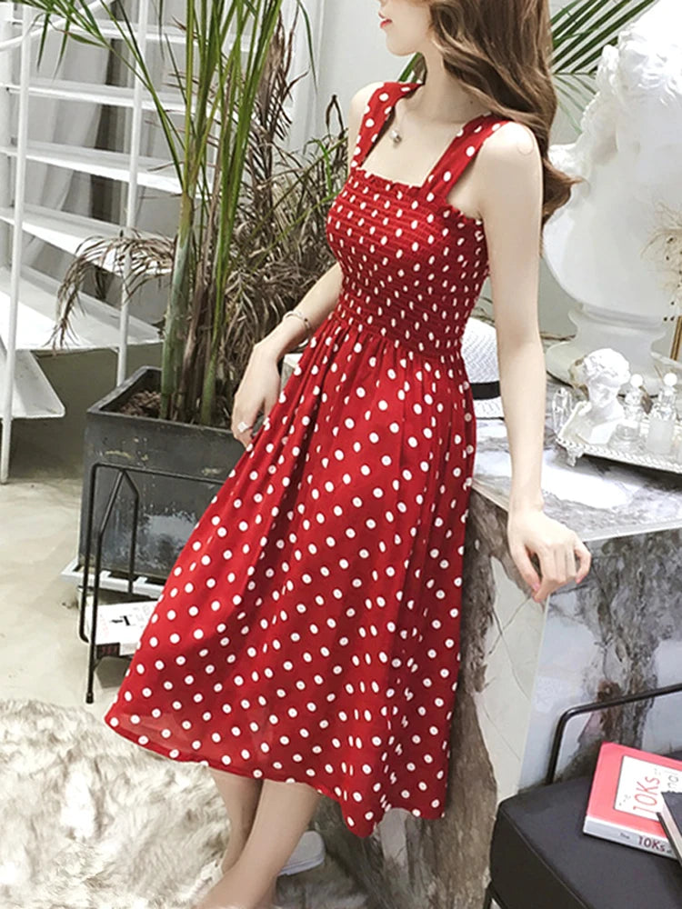 Vintage Dot Ruffle Maxi Dress