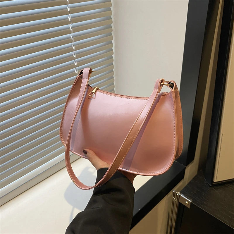 Retro Solid PU Leather Underarm Hobo Bag