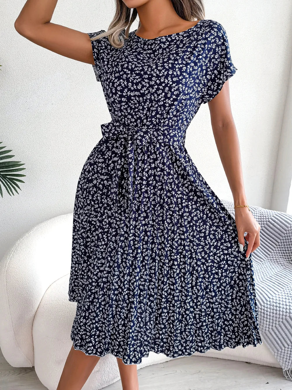 Floral Pleated A-Line Maxi Dress