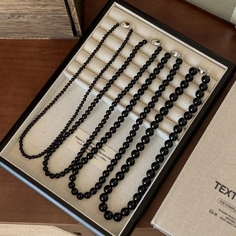 Black Agate Natural Stone Beaded Necklace