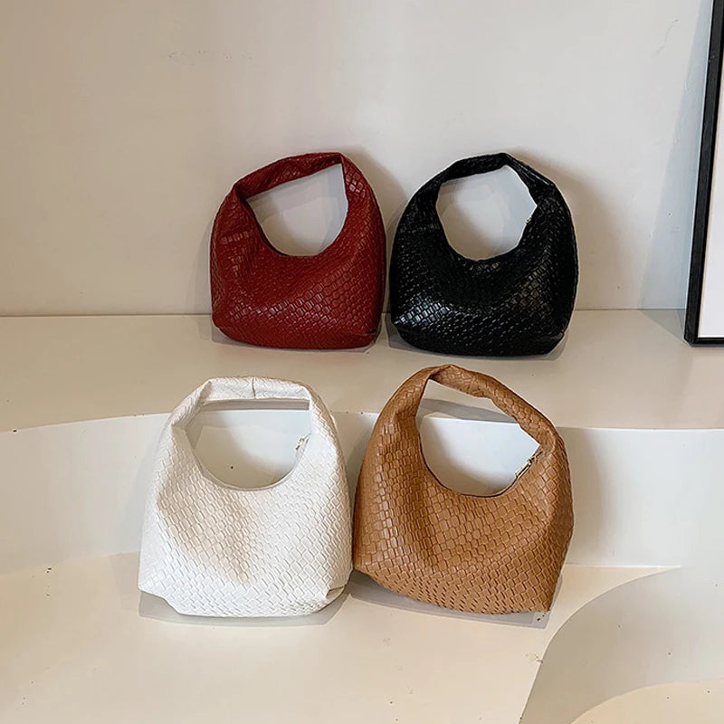 Woven Embossed PU Leather Hobo Shoulder Bag