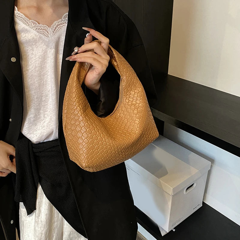 Woven Embossed PU Leather Hobo Shoulder Bag