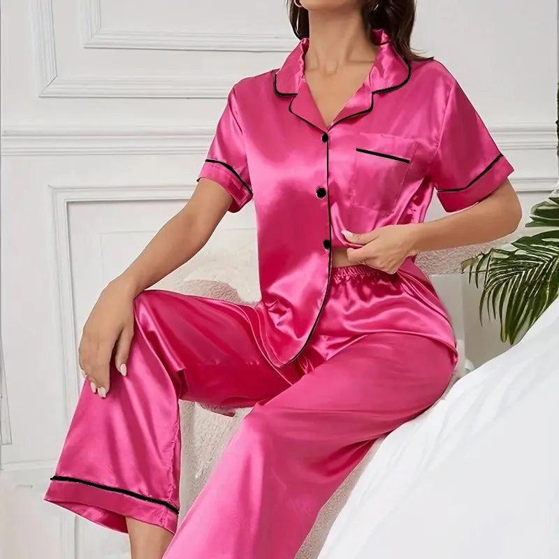 Satin Button-Down Pyjama Set — 2 Piece