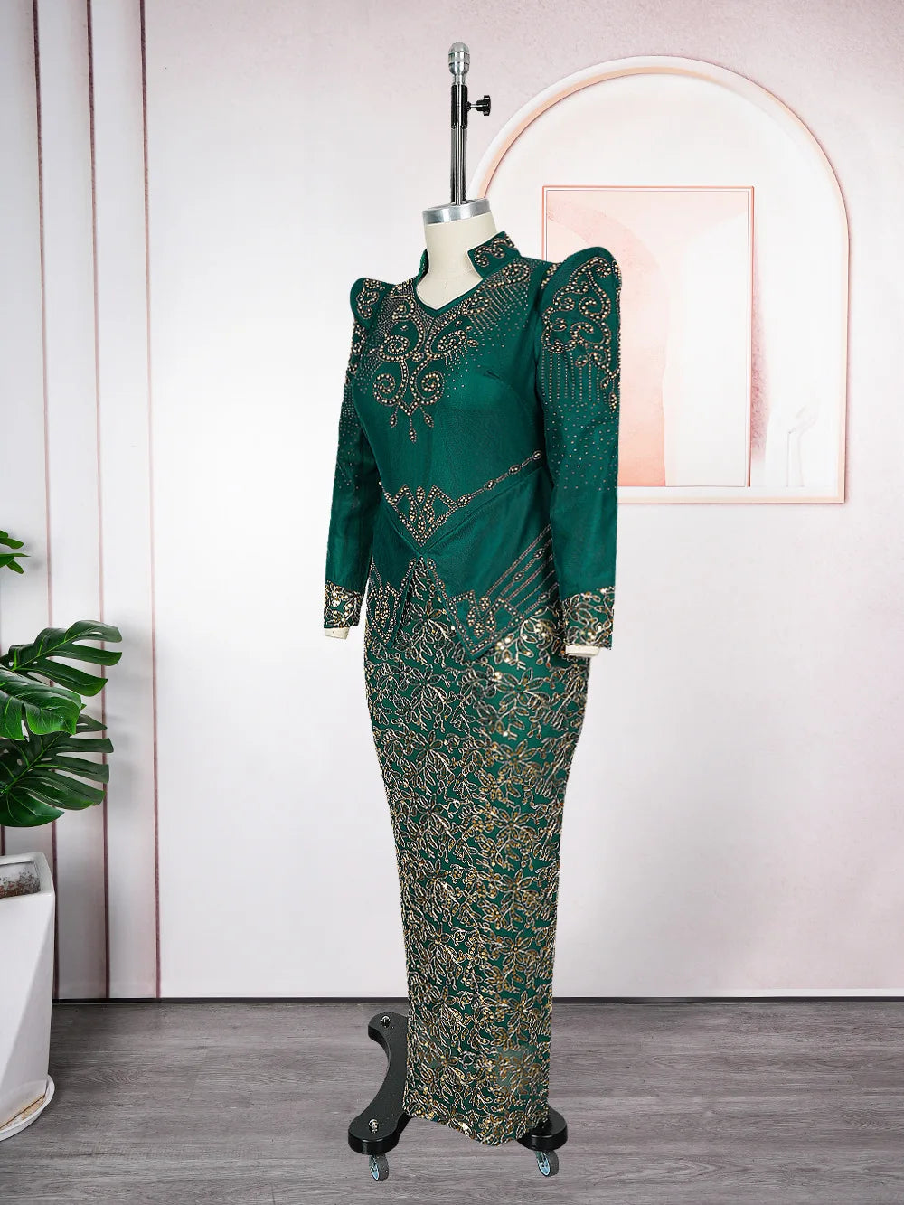 Luxury Long Sleeve Bodycon Evening Gown