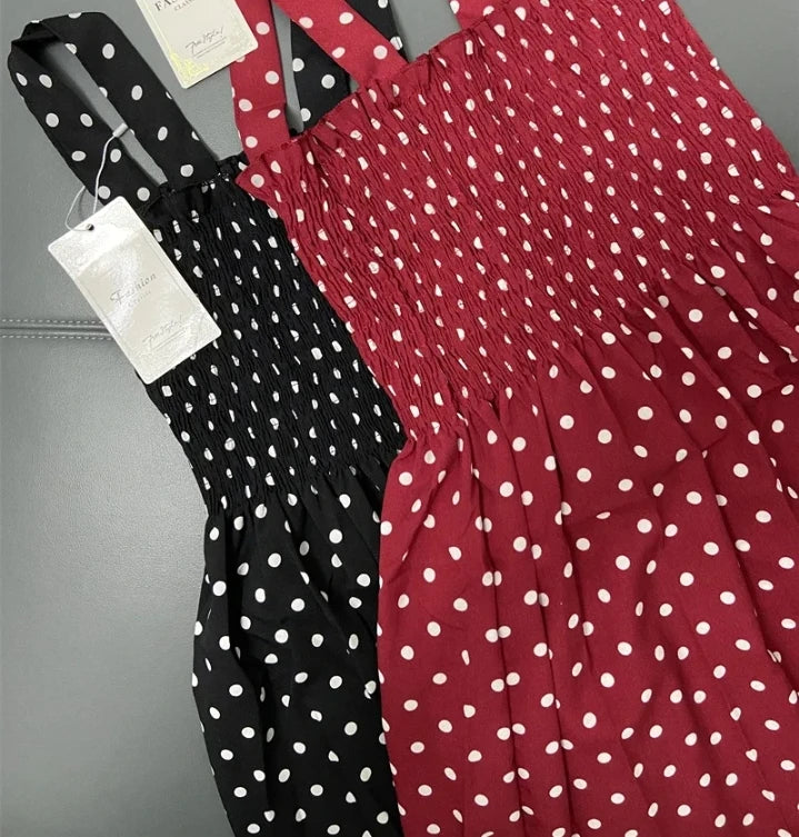 Vintage Dot Ruffle Maxi Dress