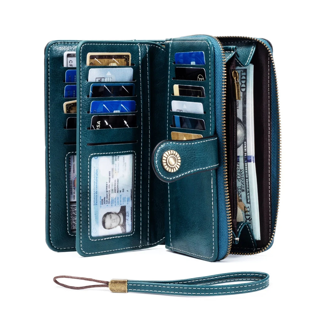 RFID Anti-Theft Retro Leather Long Wallet